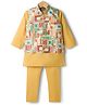 Dapper Dudes Full Sleeves Solid Kurta Pajama With Palm Tree Printed Waistcoat Set - Mustard