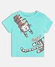 MINI KLUB Cotton Knit Half Sleeves Animal Printed Tee- Turquoise