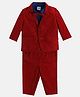MINI KLUB Cotton Blend Knit Full Sleeves Solid 3 Piece Party Suit Set With Bow - Red