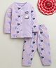 BUMZEE Cotton Knit Full Sleeves Hearts & Kitten With Heart Printed Coordinating Night Suit Set - Lavender