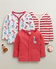 BUMZEE Cotton Knit Pack Of 3 Full Sleeves Striped & Dinosaurs Printed Jhablas - Red & White