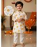 Desi Soota Cotton Woven Full Sleeves Lion Printed Kurta & Pyjama Set - White