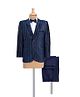 Babyhug Velour Knit Full Sleeves Shimmer 3 Piece Party Suit With Bow - Navy Blue & White