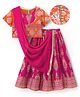 EARTHY TOUCH Woven Half Sleeves Floral Glitter Printed Choli Lehenga Set with Dupatta - Pink