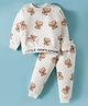 Little Darlings Fleece Knit Full Sleeves Co-ords Night Suit With Animal Print - Off White