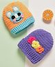 MayRa Knits Knitted Knit pack Of 2 Animal & Floral Crochet Caps - Orange & Purple
