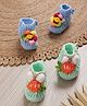 MayRa Knits Knit Set Of 2 Smiley Face Flower & Carrot With Bunny Ear Applique Detailed Booties  - Blue & Green