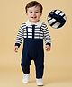 Babyoye Cotton Knit Full Sleeves Winter Wear Striped Romper - Navy Blue & White