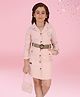 Cutecumber Woven Full Sleeves Textured Shirt Style Dress With Belt Set - Dusty Pink