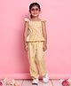 Saka Designs By Sapna Cotton Woven Frill Sleeves Striped & Bow Applique Detailed Top & Coordinating Pant Set - Yellow & White