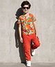 Ollington ST. 100% Cotton Half Sleeves Leaf Printed T-Shirt & Jogger Set - Rust Orange