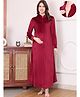 Secret Wish Velvet Woven Full Sleeves Solid Maternity Nighty With Centre Front Access - Maroon