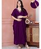 Secret Wish Velvet Woven Half Batwing Sleeves Lace Embellished Maternity Kaftan Dress With Side Zipper Access - Purple