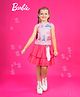 Barbie by Tiny Girl Woven Sleeveless Typography Printed Top With Layered Skirt Set - Pink