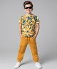 OLLINGTON ST. 100% Cotton Half Sleeves Leaf Printed T-Shirt & Jogger Set - Yellow