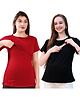 TUMMY Viscose Knit Pack Of 2 Half Sleeves Solid Maternity Tops With Two Layer Lift Nursing Access - Red & Black