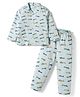Zero Sinker Knit Full Sleeves Co-ords Night Suit With Aeroplane Print - Turquoise