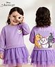 Babyhug Disney Terry Knit Drop Shoulder Full Sleeves Oversized Frock With Front and Back Marie & Friends Graphics - Lavender