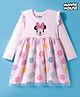 Babyhug Disney Single Jersey Knit Full Sleeves Frock With Minnie Mouse Graphics & Mesh Detailing - Pink