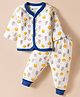Bodycare Cotton Knit Full Sleeves Front Open Co-ords Thermal Inner Wear Set with Space Theme Print - White