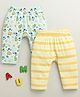 BUMZEE Cotton Knit Full Length Diaper Leggings with Animal & Striped Print Pack of 2 - Sky Blue & Yellow