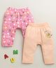 BUMZEE Cotton Knit Full Length Diaper Leggings With Floral Print Pack Of 2 - Pink & Tan