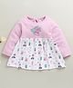 BUMZEE Cotton Knit Full Sleeves Frock with Parachute Scooter Bunny & Tree Print - Pink & White