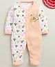 BUMZEE Cotton Knit Full Sleeves Footed Sleepsuit With Floral Print - Peach & White