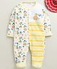 BUMZEE Cotton Knit Full Sleeves Footed Sleepsuit With Vehicle Print - Yellow & White