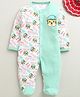 BUMZEE Cotton Knit Full Sleeves Sleepsuit With Animal Print - Mint Green