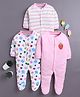 BUMZEE Cotton Knit Full Sleeves Footed Sleepsuits with Stripes & Animal Print Pack of 3 - Pink & White