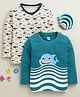 BUMZEE Cotton Knit Full Sleeves Shark Printed T-Shirts Pack of 2 - Beige & Teal Blue