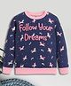 3PIN Knit Full Sleeves Unicorn & Follow Your Dreams Puff Printed Light Winter Sweatshirt - Navy Blue