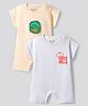 Bonfino 100% Cotton Knit Half Sleeves Romper with Fruit Print & Patch Detailing Pack of 2 - Light Yellow & Blue