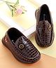 Cute Walk by Babyhug Loafer With Textured Design & Button Applique - Brown