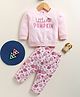 Annie Kids Cotton Knit Full Sleeves Little Pumpkin Text Printed Light Winter Sweatshirt & Pant Set - Pink
