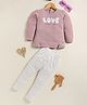 Annie Kids Cotton Knit Full Sleeves Love Text & Floral Printed Light Winter Sweatshirt & Pant Set - Pink