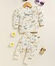 Annie Kids Cotton Knit Full Sleeves Animal & Leaves Printed Light Winter Coordinating Sweatshirt & Pant Set - Off White