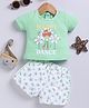 Annie Kids Lycra Knit Half Sleeves Floral Printed Top & Shorts Set - Green