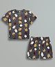 URBANRAC Cotton Woven Half Sleeves Cats Printed Coordinating Tee & Short Set - Multi Colour