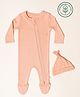 furr balls 100% Organic Cotton Knit Full Sleeves Solid Sleepsuit With Cap - Pink