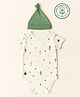 furr balls Organic Cotton Knit Half Sleeves Cactus Printed Onesie With Cap - Off White