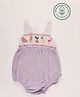 furr balls 100% Organic Cotton Woven Sleeveless Fruit Embroidered Checked Onesie - Off White