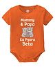 Baby Buzz 100% Cotton Knit Family Theme Half Sleeves Mummy & Papa Ka Pyara Beta Text Printed Onesie - Orange