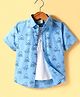 Rikidoos Half Sleeves Sharks Printed Shirt With Attached Tee - Light Blue & White