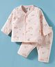Zero Sinker Knit Full Sleeves Co-ord Night Suit With Dino Print - Peach