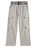 CAVIO Cotton Blend Woven Full Length Solid Cargo Pants With Belt Set - Dark Grey