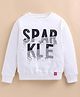 giniekids Cotton Blend Knit Full Sleeves Sparkle Text Printed Light Winter Sweatshirt - Off White