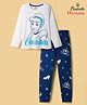 HoneyHap Disney Single Jersey Knit Full Sleeves Night Suit With Disney Princess Print - White & Navy Blue