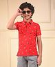 CRIMSOUNE CLUB Cotton Woven Half Sleeves Beach Printed Tee - Red